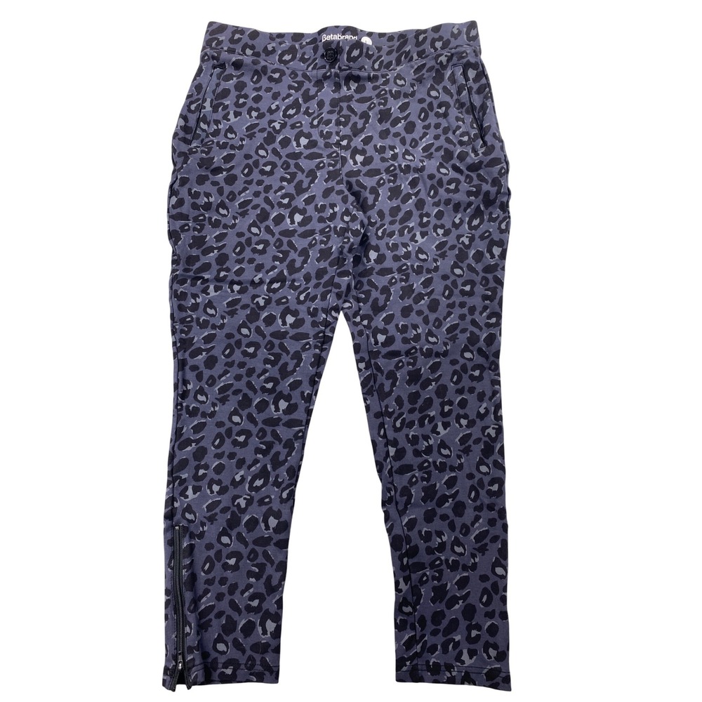 Betabrand Women's Size L Dress Pants Leopard Print Ankle Zipper Career Casual